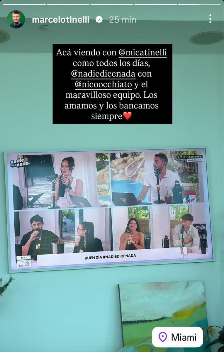mirostream's tweet photo. El apoyo de Marcelo Tinelli a Nicolás Occhiato. El conductor de Infobae está mirando #NadieDiceNada: "Los amamos y los bancamos siempre" https://t.co/sDcjJbQI7s