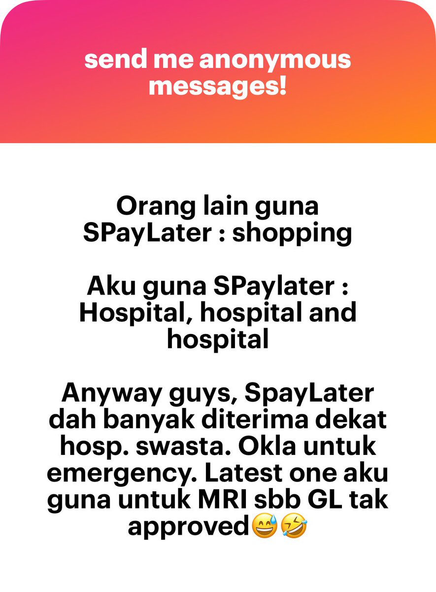 meinmokhtar's tweet photo. Berapa banyak spaylater ang ni. MRI bukan murah https://t.co/6DMT3sVOQw