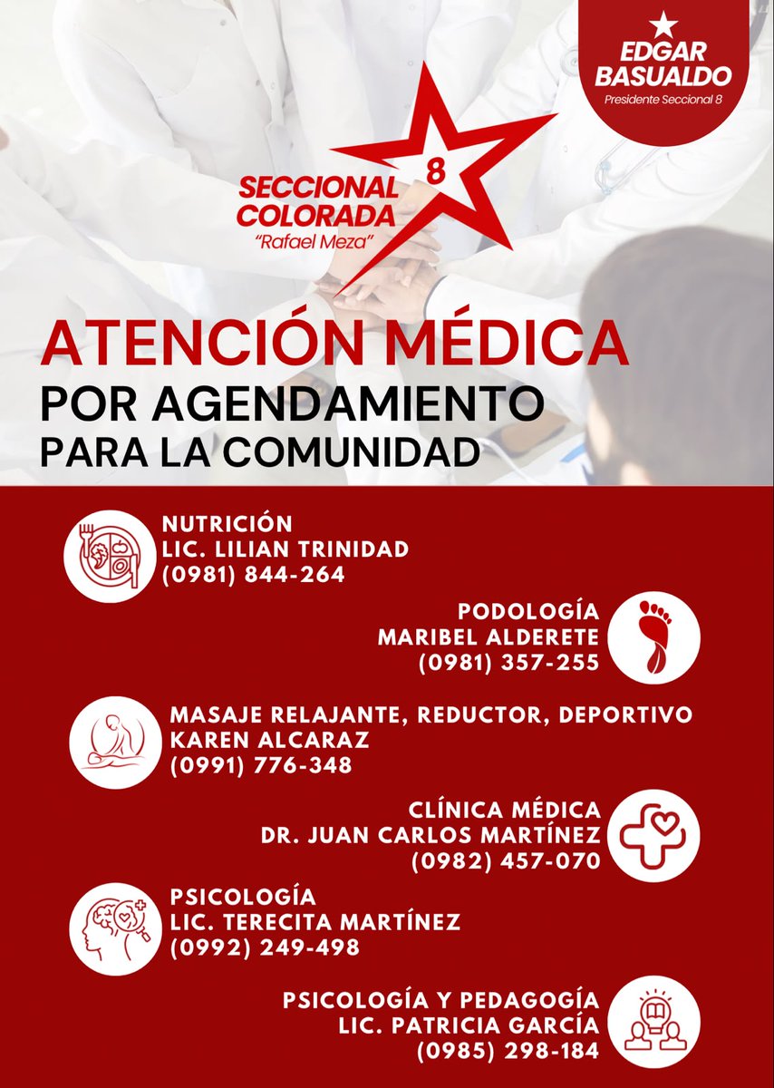 gobiernocolopy's tweet photo. 🏥 ATENCIÓN MÉDICA – SECCIONAL COLORADA N.° 8 🚩
Ya se encuentra disponible la atención médica en la Seccional Colorada N.° 8
EDGAR BASUALDO 
Presidente de la Secc. N.° 8 🚩 https://t.co/aRl8lTKgYw
