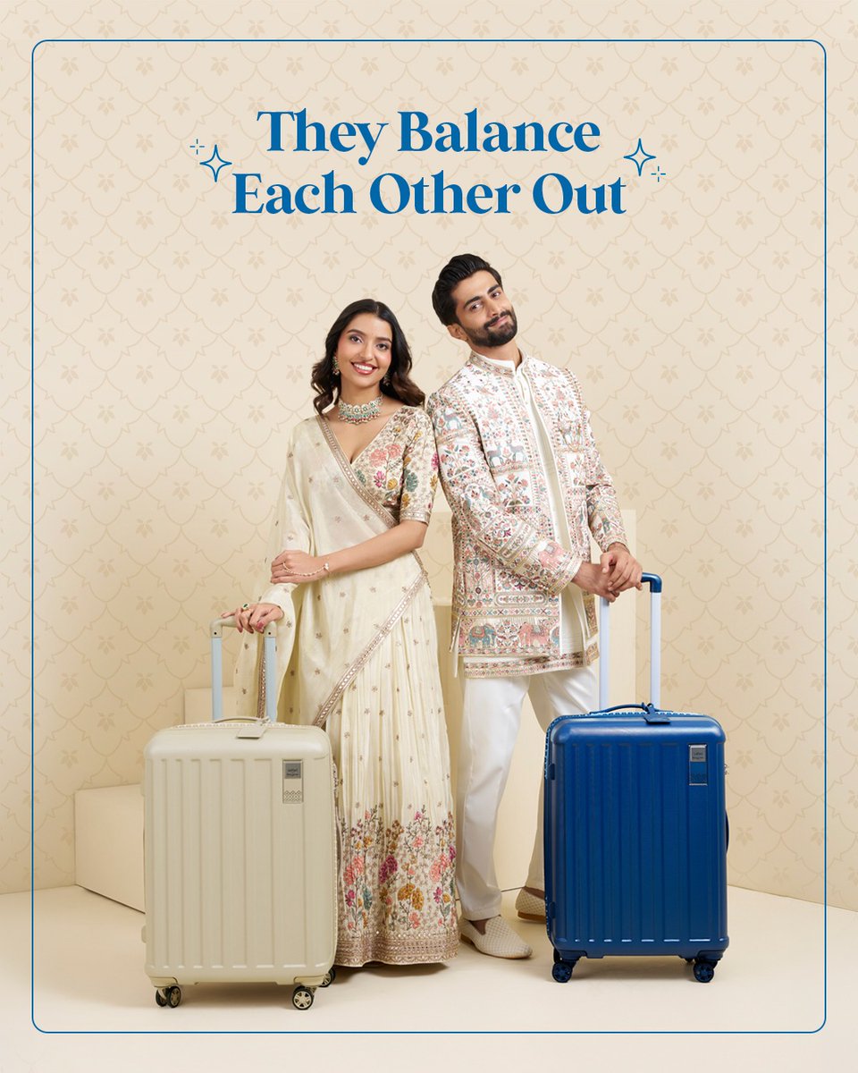 Manyavar_'s tweet photo. Opposites attract for a reason. 

One of you is Type A. And the other, is your type ;)

You may have different packing styles, but the Safari X Manyavar luggage is the one thing you agree on.

The Safari X Manyavar Wedding collection is built for wherever forever begins. 

#ShaadiKaSafar #Manyavar #Safari #WeddingEssentials #ShaadiReady