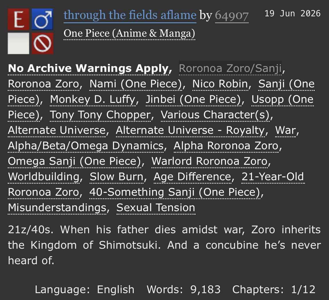 _64907's tweet photo. #zosan 21 zoro/40 sanji omegaverse royalty AU 1/12

🔗: https://t.co/JiTKoJsFzG https://t.co/10L269WnPi