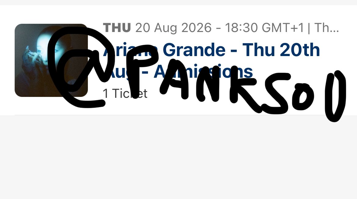 Panksou's tweet photo. I AM FUCKING SEEING ARIANA ON AUGUST 20TH IN LONDON WAR IS OVER FLZLZJAAJJZE https://t.co/CzpmwzzBnW