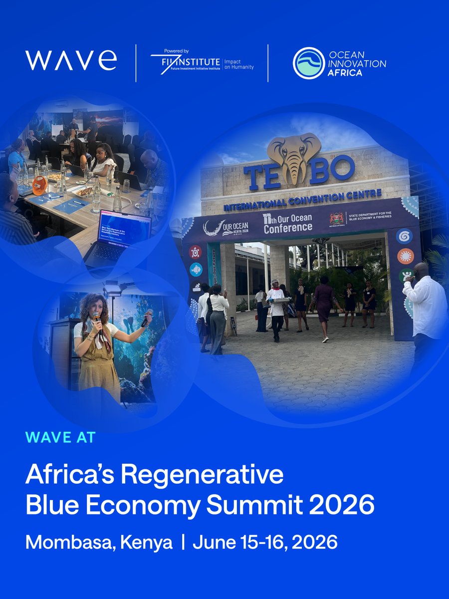 thewave_global's tweet photo. 🌊 Wave, powered by @FII_Institute1, was delighted to participate in the Africa’s Regenerative Blue Economy Summit 2026, a pre-event of the Our Ocean Conference, held on June 15–16 in Mombasa, Kenya 🇰🇪 and organized by our partner, @OceanInnovatio1.

The Regenerative Ocean Summit, the first hosted in Africa, brought together entrepreneurs, investors, funders, ecosystem builders, policymakers, and ocean advocates to align on strategies for accelerating blue innovation and regenerative solutions across Africa.
🌍💙

During the summit, Wave contributed to several strategic discussions, including:
🔹Wave Innovation Lead Salma Baghdadi moderated a workshop exploring priorities for ecosystem development alongside leading experts
🔹Wave participated in discussions hosted by Ocean Centres, @globalcompact, WRI and supported by Lloyd's Register Foundation on how public policy can help unlock and direct capital toward regenerative ocean solutions
🔹Wave facilitated a workshop addressing how to increase the participation of corporates in Africa's blue innovation ecosystem

#OceanRegeneration #OceanInnovationAfrica #OurOceanConference #BlueEconomy #AfricaBlueEconomy