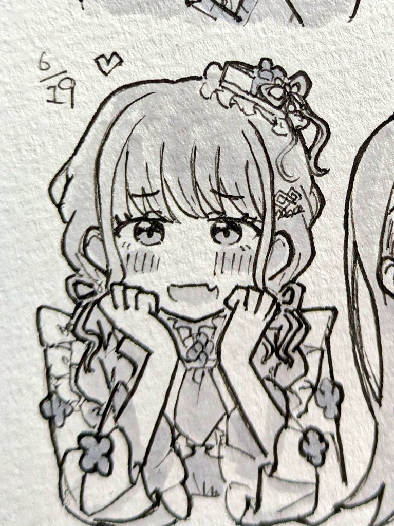 今日は一番くじでD賞が当たったのでそれを参考にしながらことねさんを描きました 