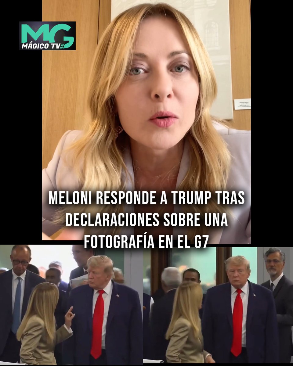 _MagicoTV's tweet photo. Italia | Meloni responde a Trump y rechaza afirmación sobre una fotografía durante la cumbre del G7

La primera ministra italiana, Giorgia Meloni, respondió este 19 de junio a declaraciones realizadas por el presidente de Estados Unidos, Donald Trump, quien afirmó en una entrevista televisiva que la mandataria le habría insistido para tomarse una fotografía durante la reciente cumbre del G7 celebrada en Francia.

Según los reportes difundidos por medios italianos, Trump aseguró durante una conversación con el programa "L'Aria Che Tira" del canal La7 que aceptó tomarse una fotografía con Meloni "por lástima" o "por pena".
Ante estas declaraciones, Meloni rechazó la versión presentada por el mandatario estadounidense y afirmó que los señalamientos eran "totalmente inventados". Además, expresó su desacuerdo con la forma en que Trump se refiere a algunos aliados internacionales.

Durante su respuesta, la primera ministra italiana manifestó: "Italia y yo jamás suplicamos".

La controversia tuvo repercusiones diplomáticas. El ministro de Exteriores de Italia, Antonio Tajani, anunció la cancelación de una visita oficial a Estados Unidos que estaba prevista para los próximos días, señalando que las declaraciones resultaban ofensivas para la representación institucional italiana.

Diversos dirigentes políticos italianos, tanto del gobierno como de sectores de oposición, expresaron respaldo a Meloni y defendieron la posición institucional del país ante la controversia.

El episodio ocurre después de varios meses en los que ambos líderes habían mantenido una relación cercana en el ámbito político. Meloni asistió a la investidura presidencial de Trump en 2025 y recientemente participaron en la cumbre del G7 celebrada en Francia. Sin embargo, diferencias surgidas en temas internacionales y este nuevo intercambio de declaraciones han generado un deterioro en la relación entre ambos gobiernos.