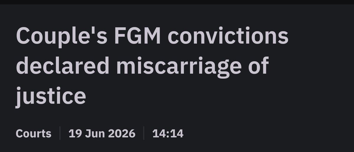 Mick_O_Keeffe's tweet photo. Madness. 

A Muslim couple from Africa have had their convictions for FGM quashed and the case declared a miscarriage of justice. 

After they brought their daughter to hospital with a genital injury in 2016 and claimed she had fallen on a toy, staff alerted gardaí and an investigation began.

In 2019 they were arrested and later convicted of FGM with both being sent to prison. 

In 2021 the Court of Appeal overturned their convictions on the basis that the trial was "unfair" because of issues with translations, despite the fact they both speak French.

They were put on trial again in 2023, but this time the jury's decision was inclusive. (Islam expanded rapidly in Ireland between 2019-2023) 

In 2024 the state decided to no longer pursue the case and now the entire thing has been declared a miscarriage of justice. 

This will inevitably make gardaí hesitant to investigate future potential cases of FGM. By refusing to pursue the case and declaring it a miscarriage they're sending a very clear message; barbaric Islamic rituals will no longer be investigated in Ireland.