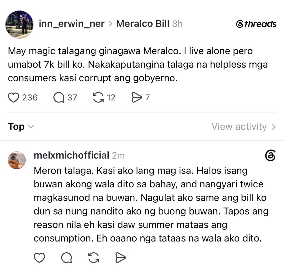mm_2428's tweet photo. Same sa kapatid ko.walang naisa sa gamit nila pero sobrang laki ng tinaas ng kuryente nia. Asan ang gobyerno? Bakit hinahayaan lang ang @meralco https://t.co/QgPBXTrmuy