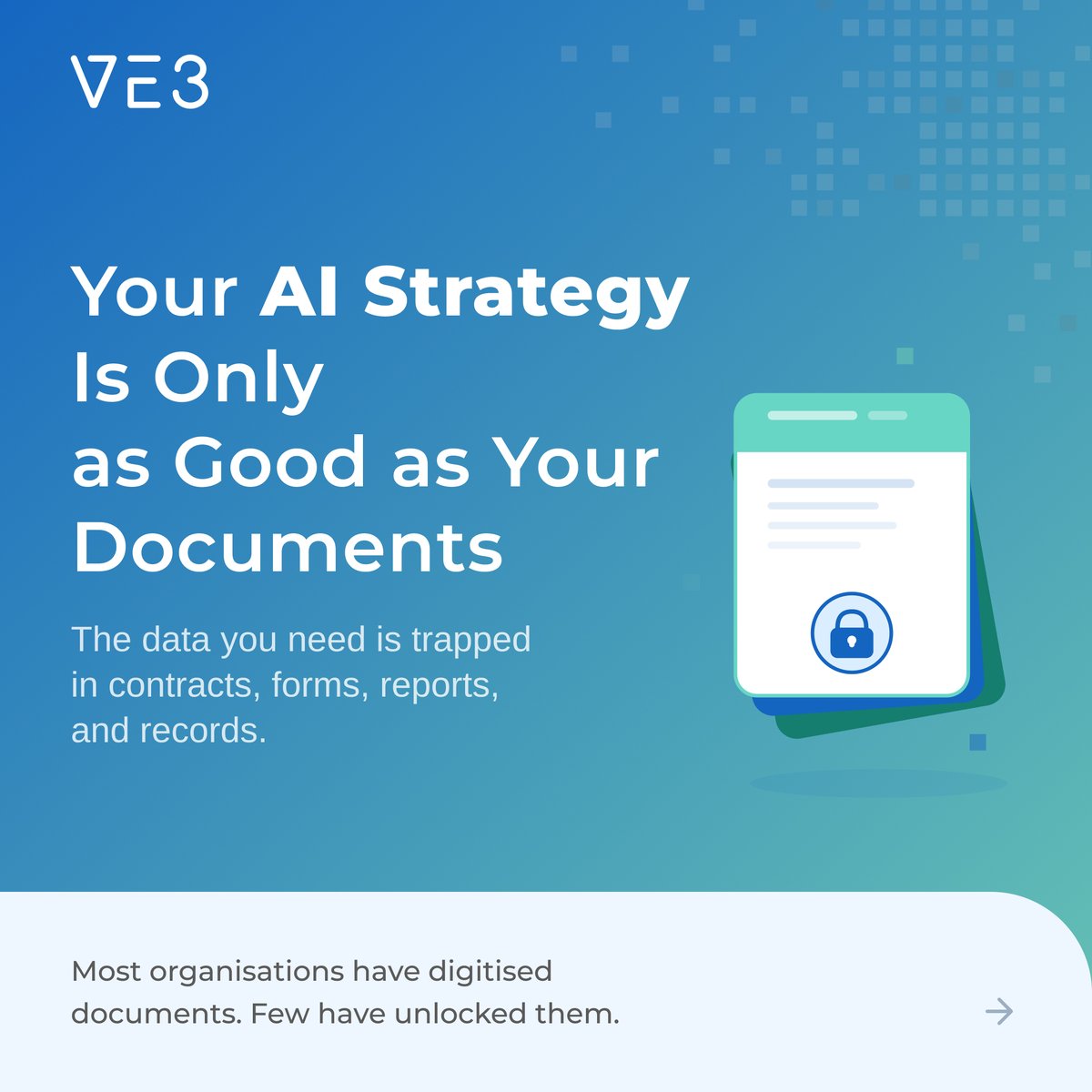 ve3global's tweet photo. Your AI initiatives are only as effective as the data they can access

Yet critical information remains locked in contracts, invoices, compliance records, forms, and reports, creating delays, manual effort, and operational risk

👉Read the full blog: https://t.co/XQErPpYbcw

#ai https://t.co/CgEr8SXtQH