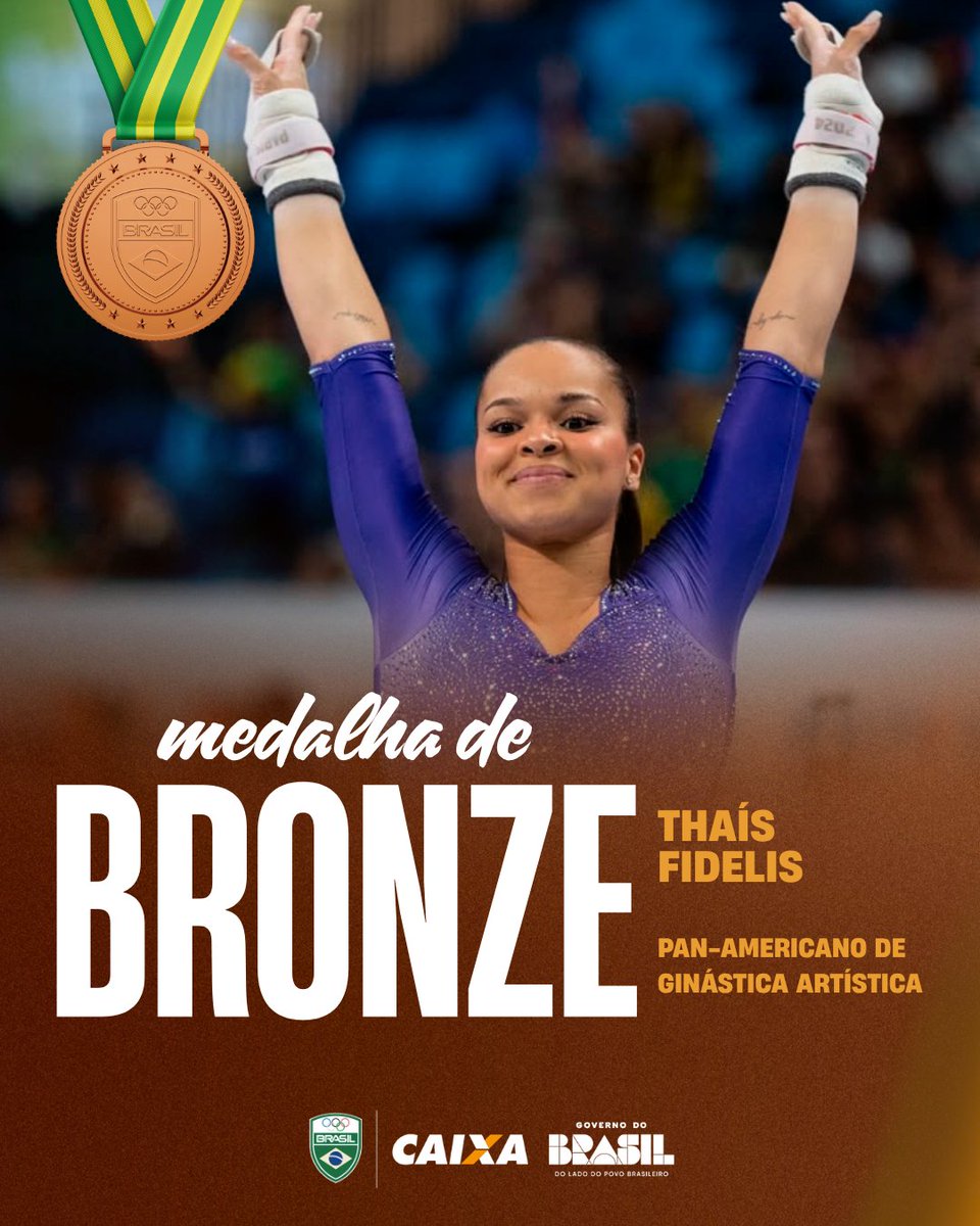 timebrasil's tweet photo. É PÓDIO PARA O BRASIL! 🥉🇧🇷🤸‍♀️

Thaís Fidelis conquistou a medalha de bronze na Final Individual Geral Adulto Feminino do Pan-Americano de Ginástica Artística! 👏🔥

Com 52.232 pontos na soma final, a brasileira brilhou e colocou o Time Brasil no pódio. 💚💛

#TimeBrasil https://t.co/e2FPf9szfw