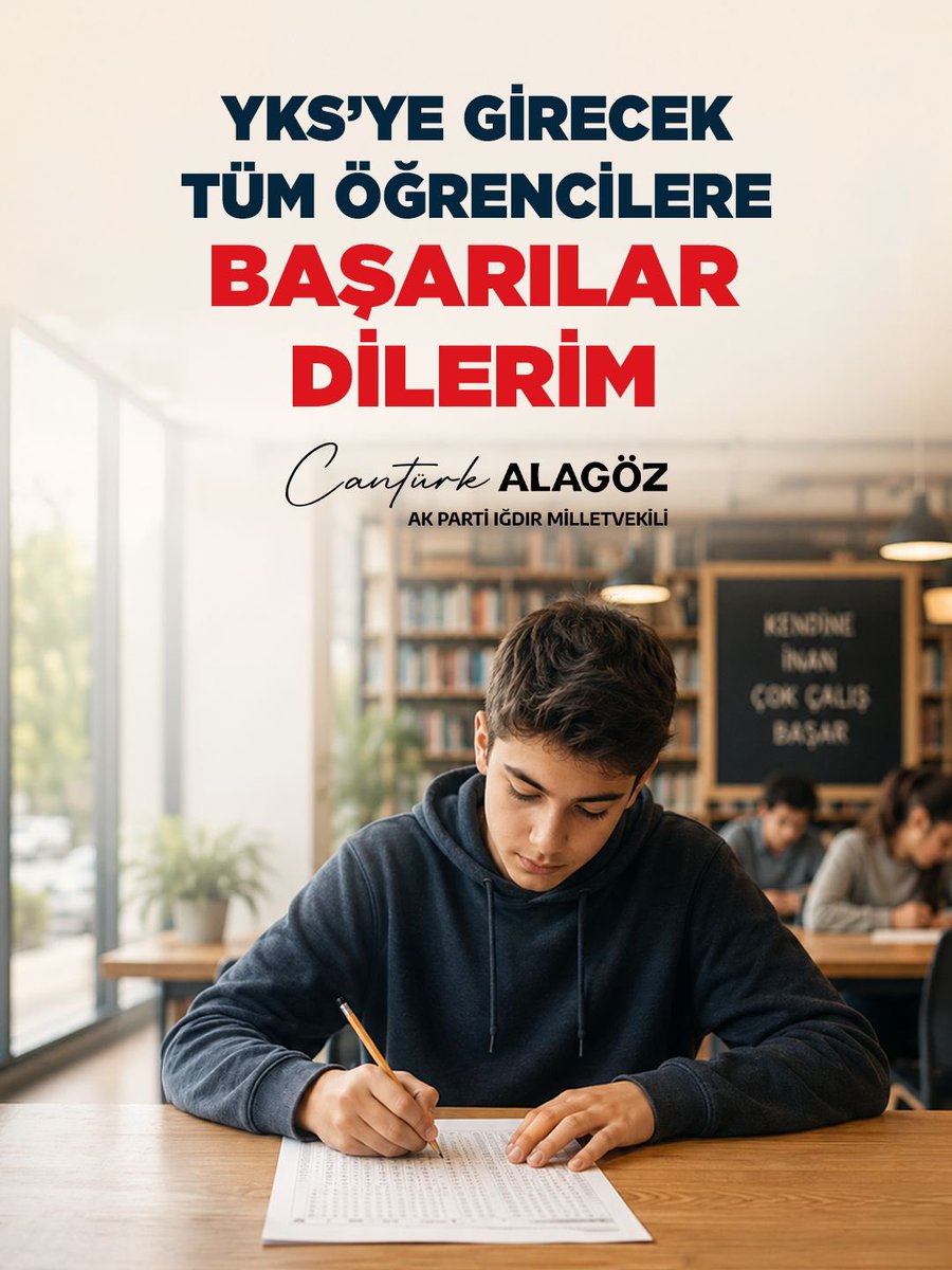 canturkalagoz's tweet photo. Bu hafta sonu yapılacak olan YKS sınavına girecek tüm gençlerimize başarılar diliyorum. 

Emeklerinizin karşılığını almanız temennisiyle; yolunuz açık, geleceğiniz aydınlık olsun. https://t.co/NeJX5CfLSI