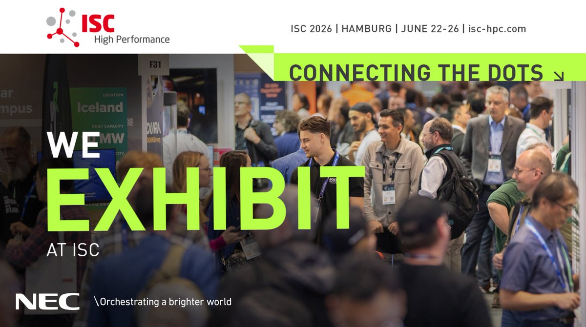 NEC_EMEA's tweet photo. #ISC26 kicks off next week 🚀The International Supercomputing Conference is a key event for #HPC, #AI &amp; data innovation. Together with @AMD, we’ll be at Booth H10 – drop by to explore the latest HPC solutions and chat with the team 👋 #ISC2026 #Supercomputing https://t.co/BWCu5G4DuH