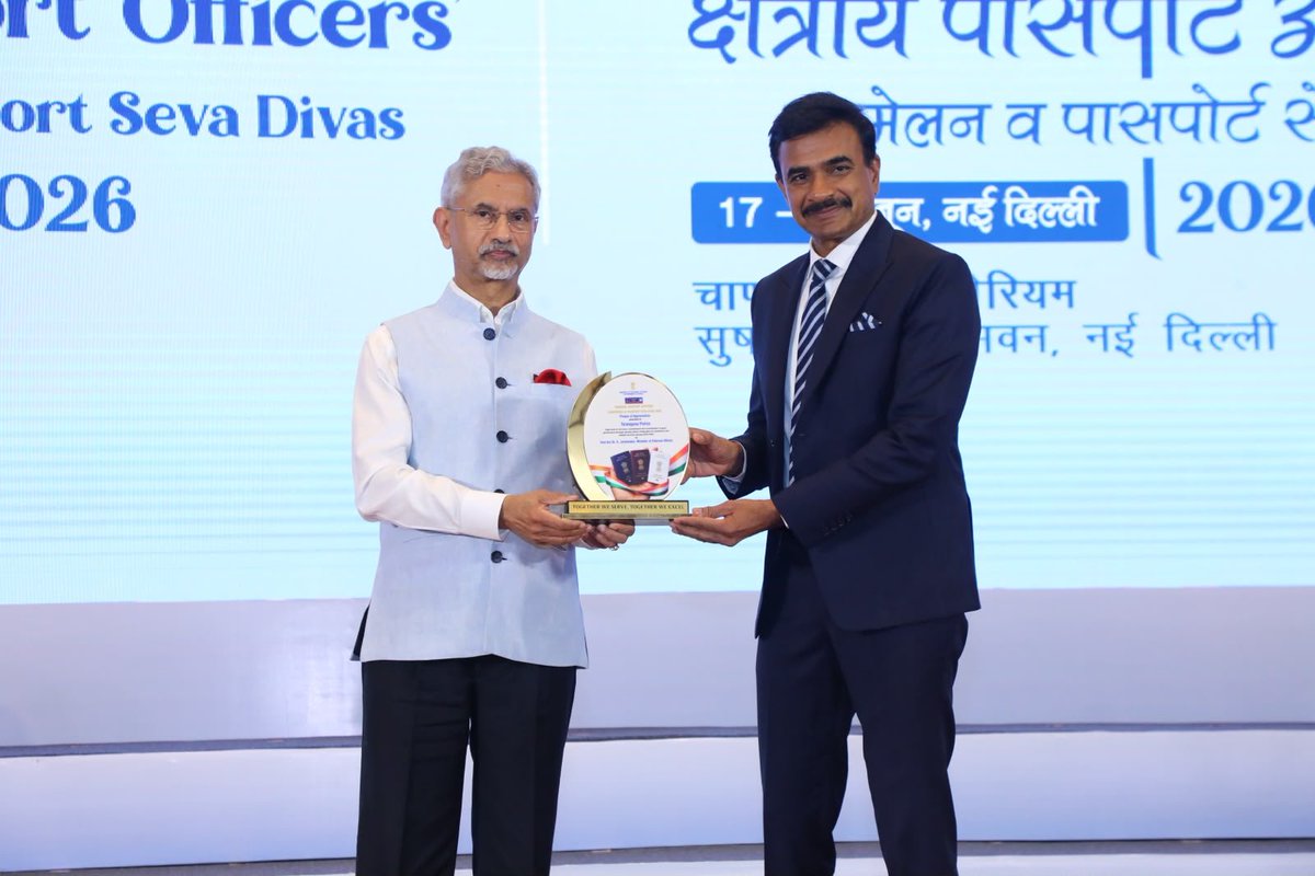 TelanganaDGP's tweet photo. Received the Institutional Performance Award for State Police from Hon'ble Union External Affairs Minister Dr. S. Jaishankar at Passport Seva Divas 2026, New Delhi on behalf of every officer of Telangana Police.

The Ministry of External Affairs, Government of India has conferred this prestigious recognition upon Telangana Police for its outstanding performance in passport verification services acknowledging our department as a model for other states across the country.

The numbers speak for themselves
- 8,67,741 lakh passport verification requests received in FY 2025-26
- 8,67,452 lakh applications verified and processed swiftly
- Average verification turnaround of less than 7 days
- 7th national-level award in passport services since 2014 a record that reflects consistent excellence

A key driver of this achievement is VeriFast - a software developed by CV Anand in 2014 when he was CP Cyberabad and later adopted by the entire state . our AI-powered, technology platform developed in-house by Telangana Police. Integrating applicant data with CCTNS, prior passport records, and criminal databases, VeriFast enables rapid detection of discrepancies and ensures accurate, tamper-proof verification. Available on both Android and iOS, it keeps applicants informed at every step with slot-booking convenience coming soon.

This recognition belongs to every field officer whose dedication and professionalism made fast, transparent, and citizen-first verification a reality every single day.

Telangana Police has consistently led from the front and this award only strengthens our resolve to keep raising the bar in public service delivery.

#TelanganaPolice #PassportSevaDay2026