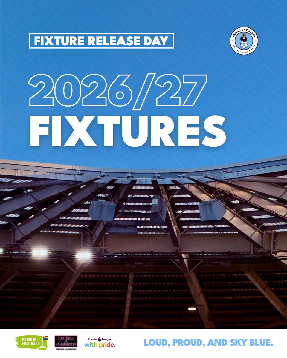 proudskyblues's tweet photo. 🗓️ // Mark your calendars.

The 2026-27 @PremierLeague fixtures are OUT.

Here’s how the first five fixtures are looking for the Sky Blues.

Excited? Us too.

#PUSB https://t.co/yJYfJrWTJ2