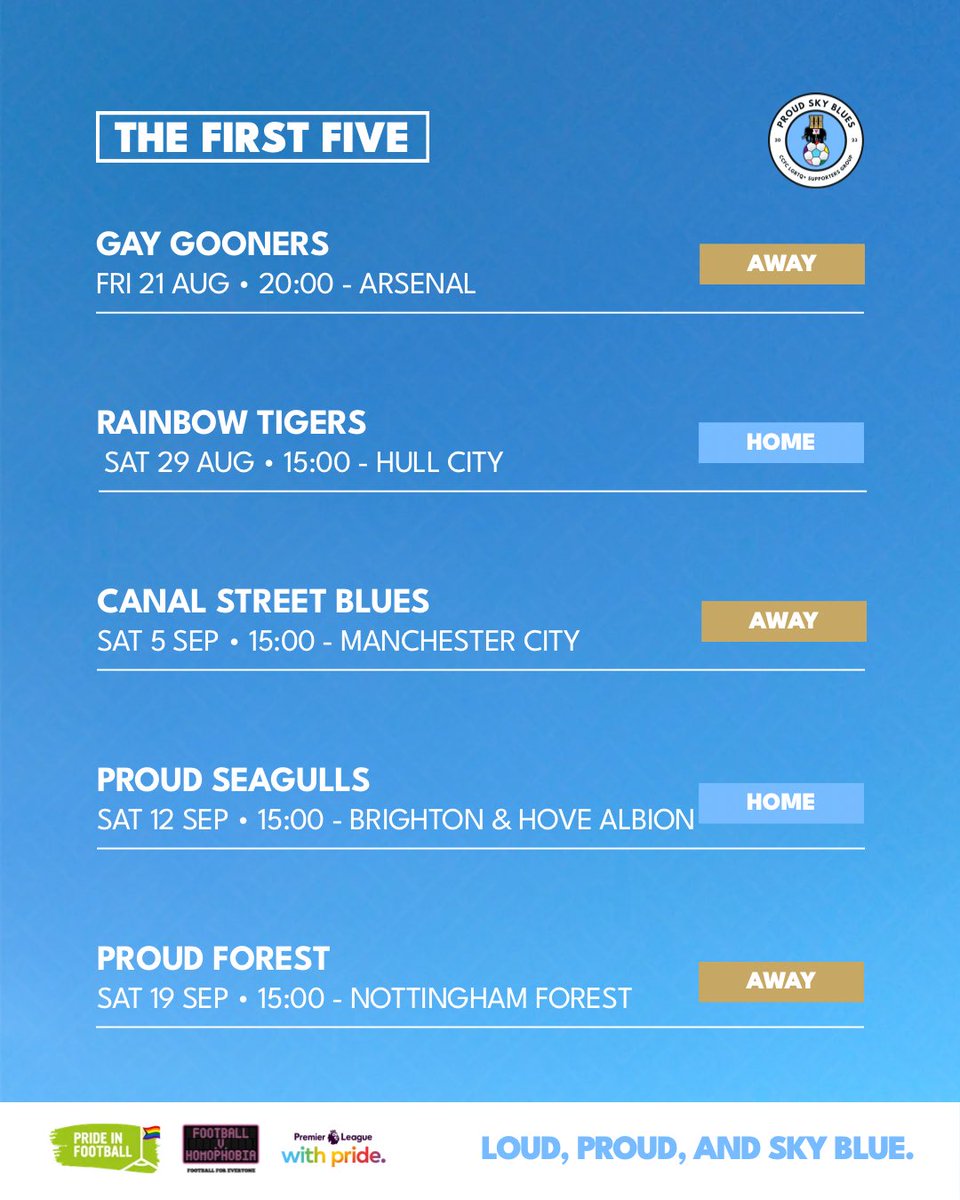 proudskyblues's tweet photo. 🗓️ // Mark your calendars.

The 2026-27 @PremierLeague fixtures are OUT.

Here’s how the first five fixtures are looking for the Sky Blues.

Excited? Us too.

#PUSB https://t.co/yJYfJrWTJ2