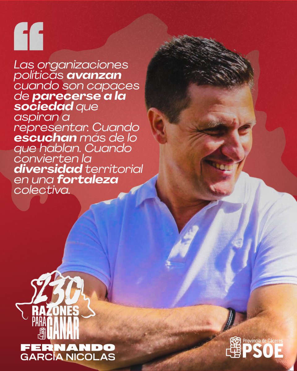 PSOEC's tweet photo. 📖 ✍️ Artículo Fernando García Nicolás: 230 razones para ganar

223 municipios. 7 entidades locales menores. 230 realidades. 230 razones para cuidar, crecer y ganar.

🔗 https://t.co/myK8Vg2Fpp

#230RazonesParaGanar #ApieDeCalle #FernandoGarcíaNicolás #Municipalismo #Cáceres https://t.co/pHQwJjlDga
