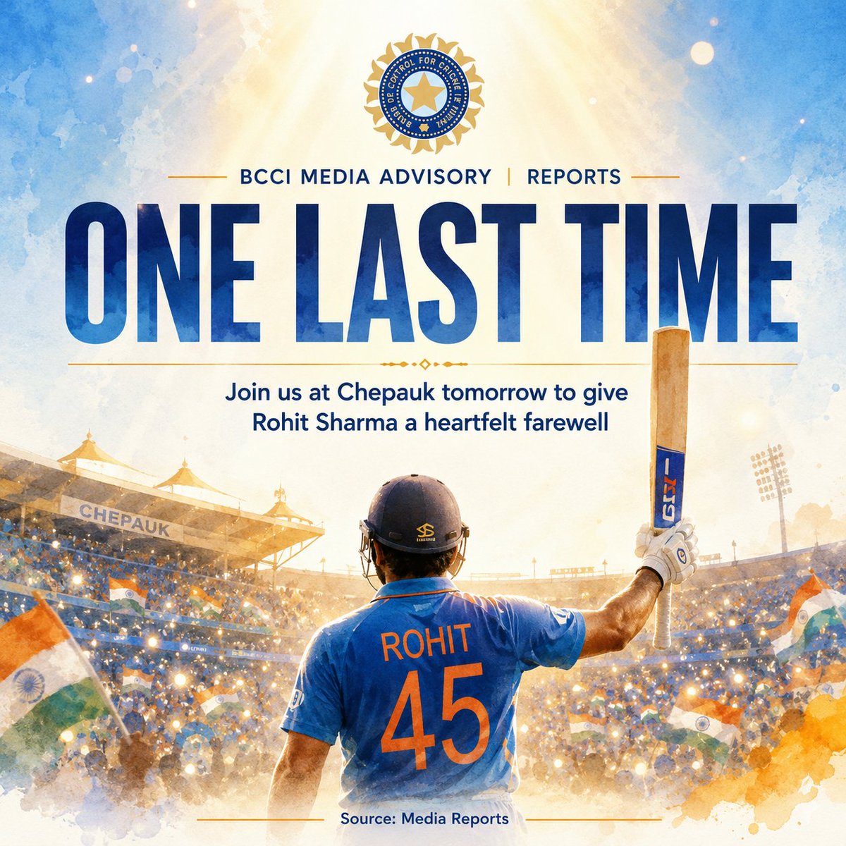 Kohli_divote's tweet photo. Just In 🚨 

BCCI has requested to all Indian fans to gather in large numbers for tomorrow's match for giving him a happy farewell from International cricket. ( Reports ) https://t.co/g4RMjKw5t1