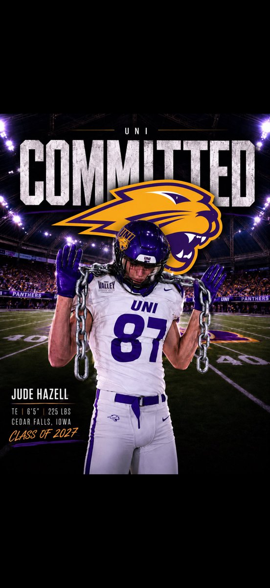 JudeHazell87's tweet photo. Blessed to announce my commitment to University of Northern Iowa! Thank you to my family, coaches, teammates, and everyone who has helped me along the way. Ready to get to work!
@UNIFootball @CoachNThompson @tstepsis #allglorytogod #everloyal https://t.co/RvF2oQcpIv