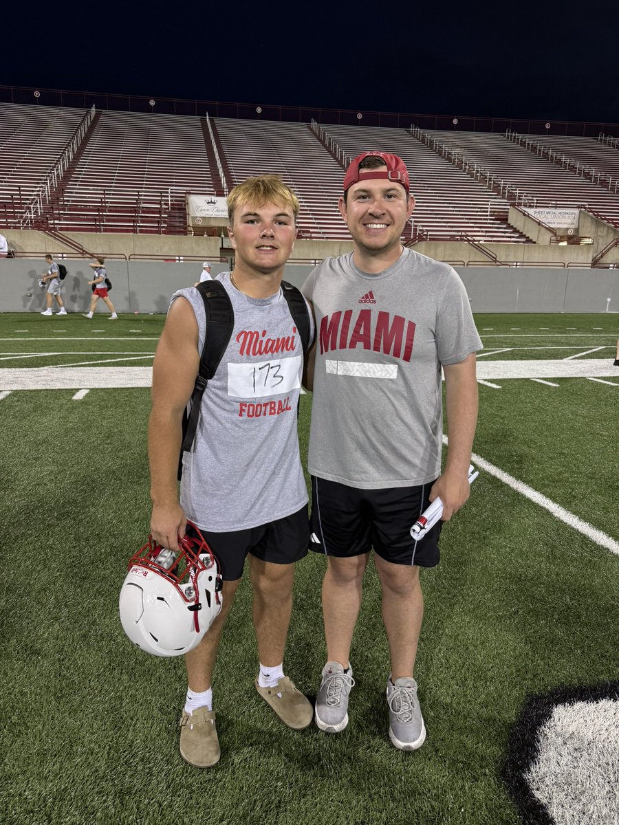 Wyatt_Isaac44's tweet photo. Had had great day at the @MiamiOHFootball under the lights camp. Looking forward to getting back on campus over the next 4 years‼️ Thank you @Coach_Hud4 for a great experience! 
@CoachPlum_ 
@TippFB https://t.co/UPyxHstPwR