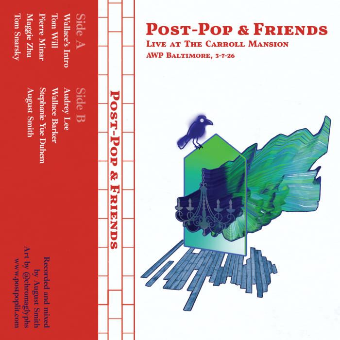 postpoplit's tweet photo. “Post-Pop & Friends: Live at The Carroll Mansion”
Available now on cassette & streaming at Bandcamp

Enjoy this limited-edition cassette of our reading at @awpwriter Baltimore, hosted at The Carroll Mansion, an historic building and museum owned by @PoeBaltimore.

Recorded, mixed, and edited by @augustjsmith, featuring readings from @TomWill72550626, @zhuphilia, @TomSnarsky, @tinndfishmonger, @AWallaceBarker, and more. 

🦆🦆 Link in replies ⬇️