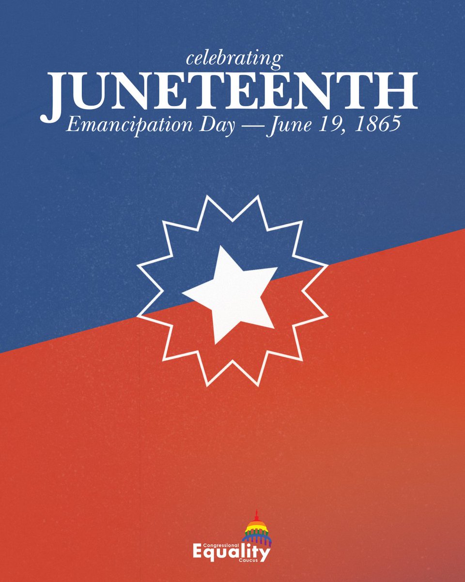 EqualityCaucus's tweet photo. #Juneteenth marks the day the news of the Emancipation Proclamation reached the last enslaved people in Texas.

As we celebrate the spirit of freedom, we must recommit to the work that remains to build a future where all people are truly equal. https://t.co/L8Z9NzHOIm