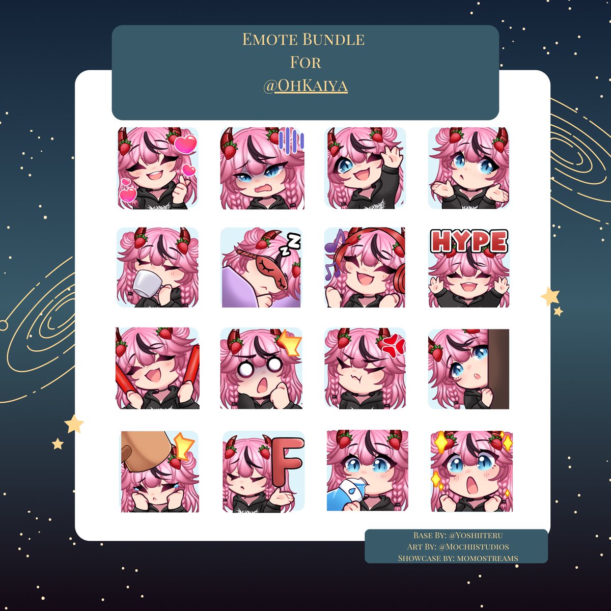 Mochiiistudios's tweet photo. ⊱-☆-⊰ 25 emote bundle Commission for
#Kaiya ♡
Thank you so much for your trust! Her design was so fun to work with I adore the strawberries ❤️
#vgenopen ʚ♡ɞ #vgen https://t.co/FvspESvpx0