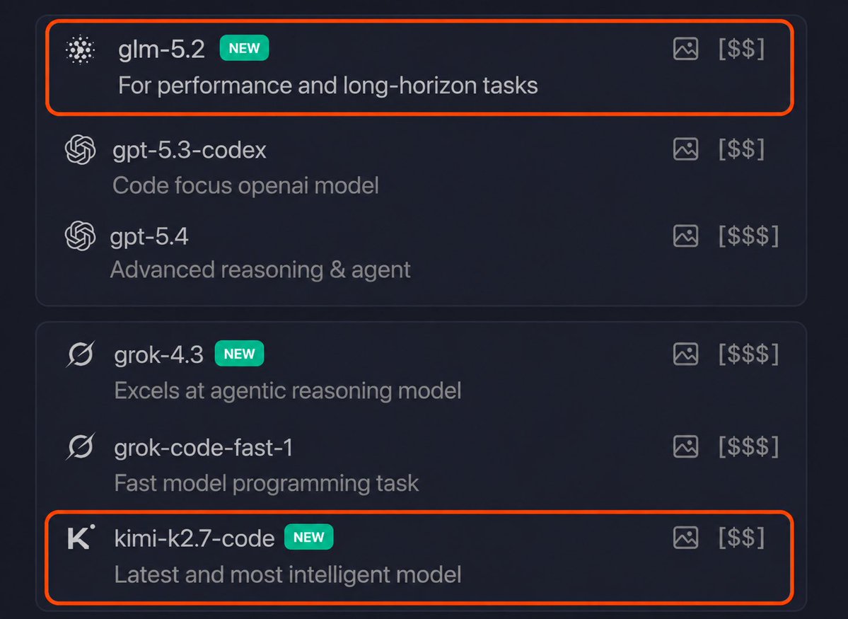 quadcode_ai's tweet photo. glm-5.2 and kimi-k2.7-code are now available in Quadcode.

Fast and powerful. Just try! https://t.co/kMMC77aPtJ