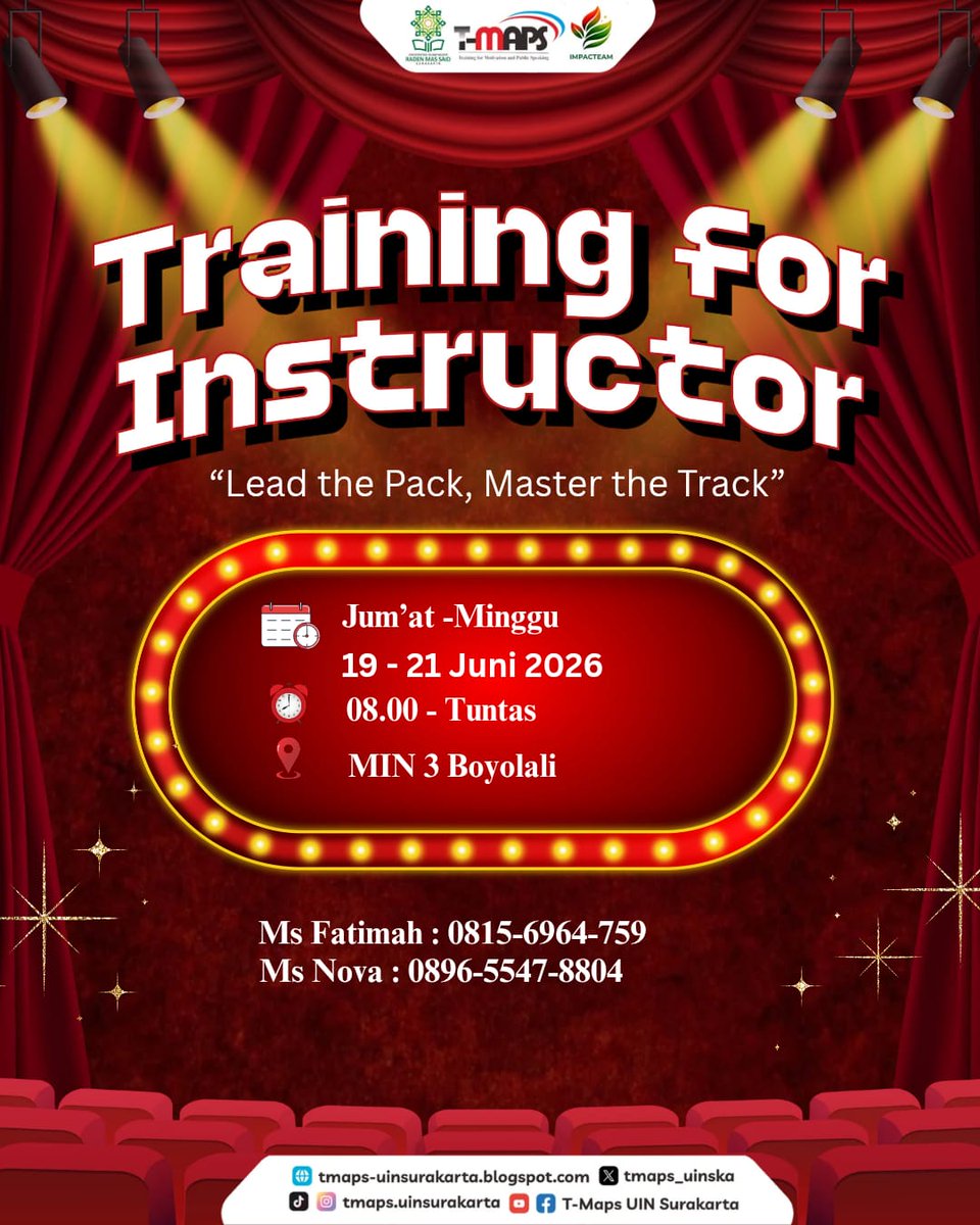 tmaps_uinska's tweet photo. 🔥 TRAINING FOR INSTRUCTOR 🔥

✨ Lead the Pack,Master the Track✨
📅 :  Jumat - Ahad, 19 - 21 Juni 2026
🕗 : 08.00 – Tuntas 
📍: MIN 3 Boyolali 

#TMAPS
#INSPIREYOURLIFE
#IMPACTEAM
#IMPACTTOGETHER
#TFI2026
🗃️ Join with our media:
https://t.co/0hpmC8GUr4 https://t.co/EACsxx7zXN