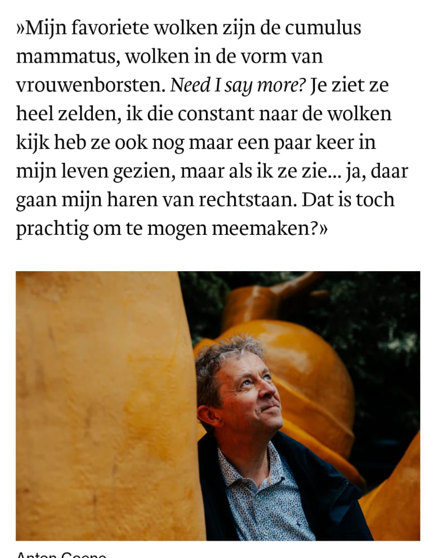 fthevissen's tweet photo. Indien u niet tot het gild van de 'klimaatontkenners' wenst te behoren, stop dan meteen met het genieten van temperaturen > 25ºC en verleg uw genot naar de cumulus mammatus. ☀️☁️ Een tip van #deboosere #frankdeboosere #humo https://t.co/QHXEVf3FCd