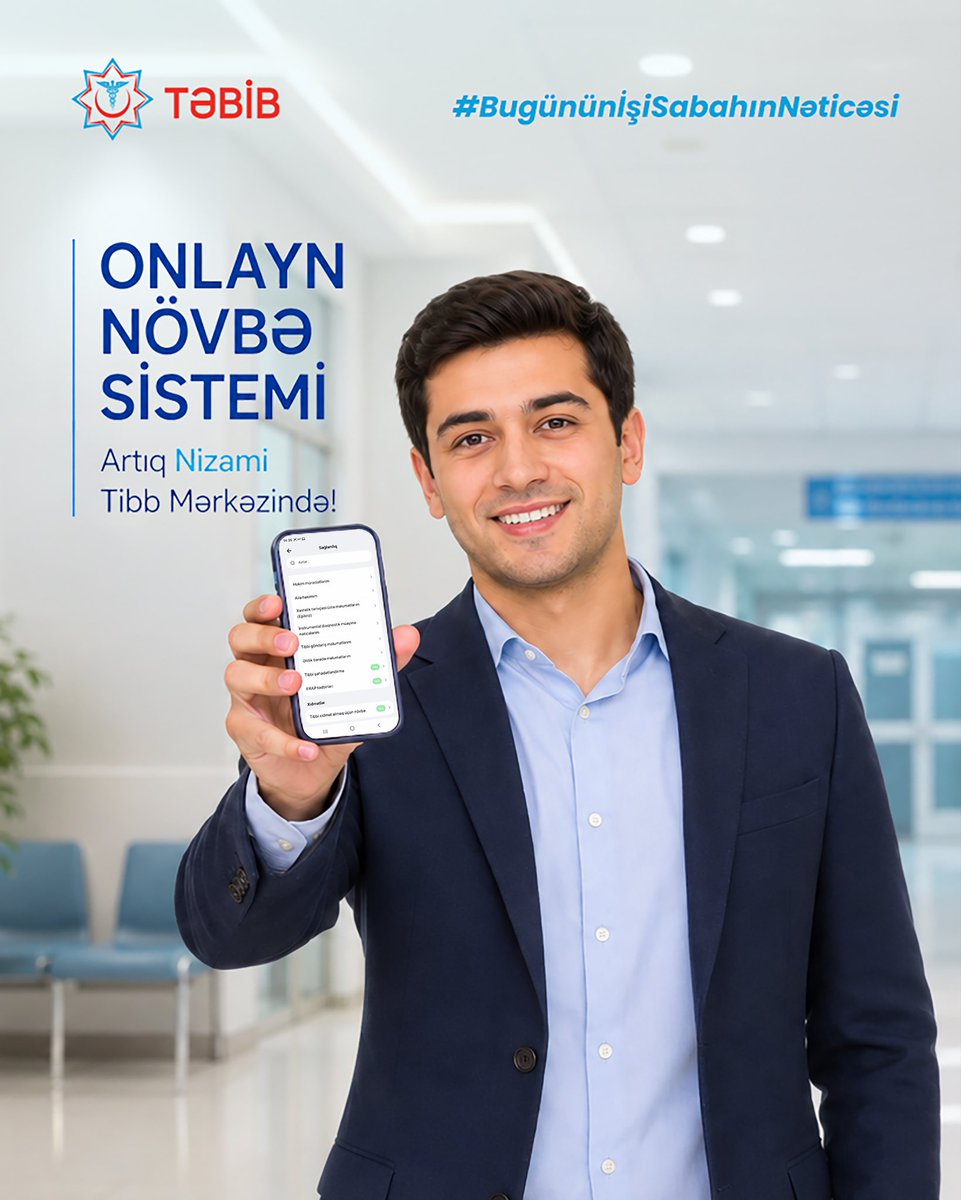 tabibgovaz's tweet photo. Nizami Tibb Mərkəzi onlayn növbə sistemi aktivləşdirilən 4-cü müəssisə oldu
 
Daha ətraflı: https://t.co/Ec2dQuyjAR https://t.co/Y0cbmT1yB2