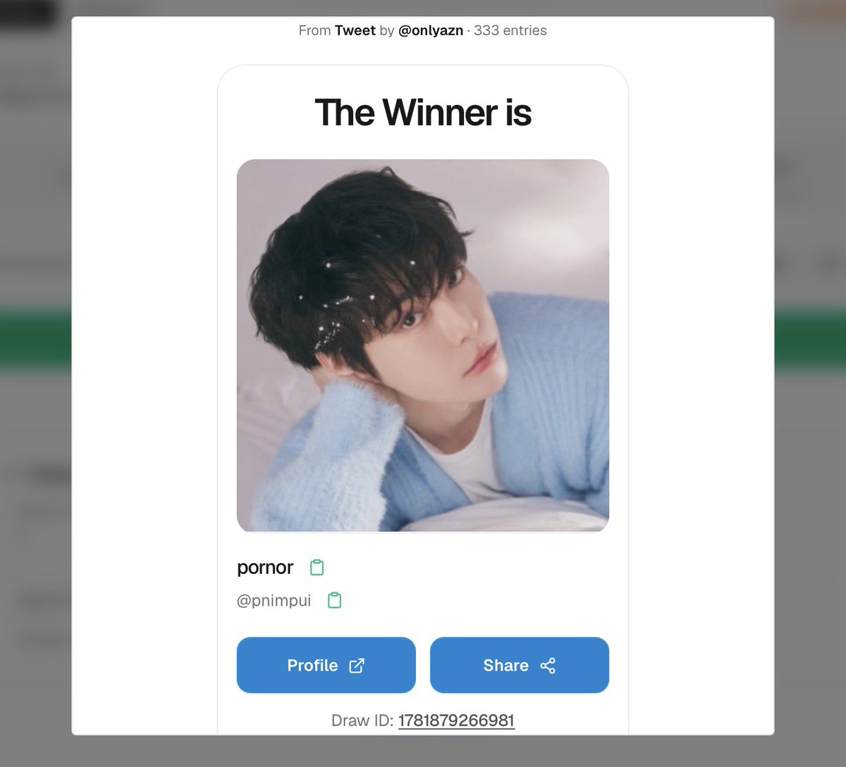 onlyazn's tweet photo. สุ่มเรียบร้อยคั้บบ ได้คุณ @pnimpui 🥳♥️
Dm รายงานตัวเลยค่าาา ✨🫶🏻🫶🏻🫶🏻 https://t.co/qEi886NwbN