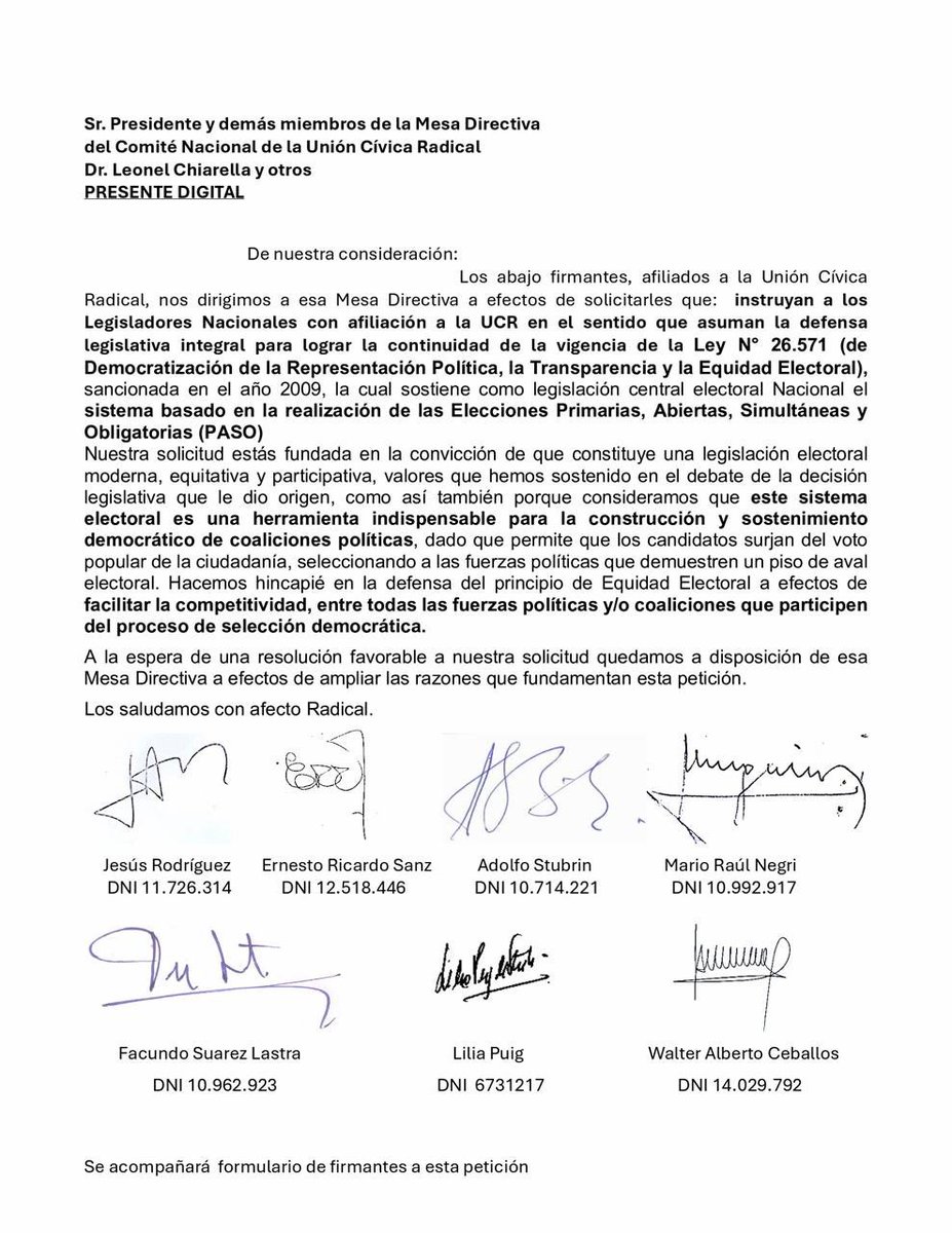 marioraulnegri's tweet photo. Nota enviada al Pte de la UCR solicitando instruir a Legisladores nacionales defender el sistema de PASOS. https://t.co/9FpaO1XJgB