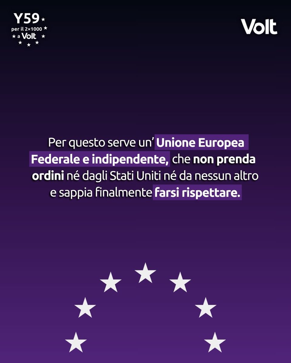 VoltItalia's tweet photo. Le parole di Donald Trump contro Giorgia Meloni mostrano il prezzo della nostra dipendenza dagli Stati Uniti d’America: nessun rispetto, solo subordinazione.
L’Italia sarà davvero sovrana solo dentro un’Unione Europea Federale, autonoma e capace di parlare a Washington alla pari. https://t.co/MEudRiBRL6