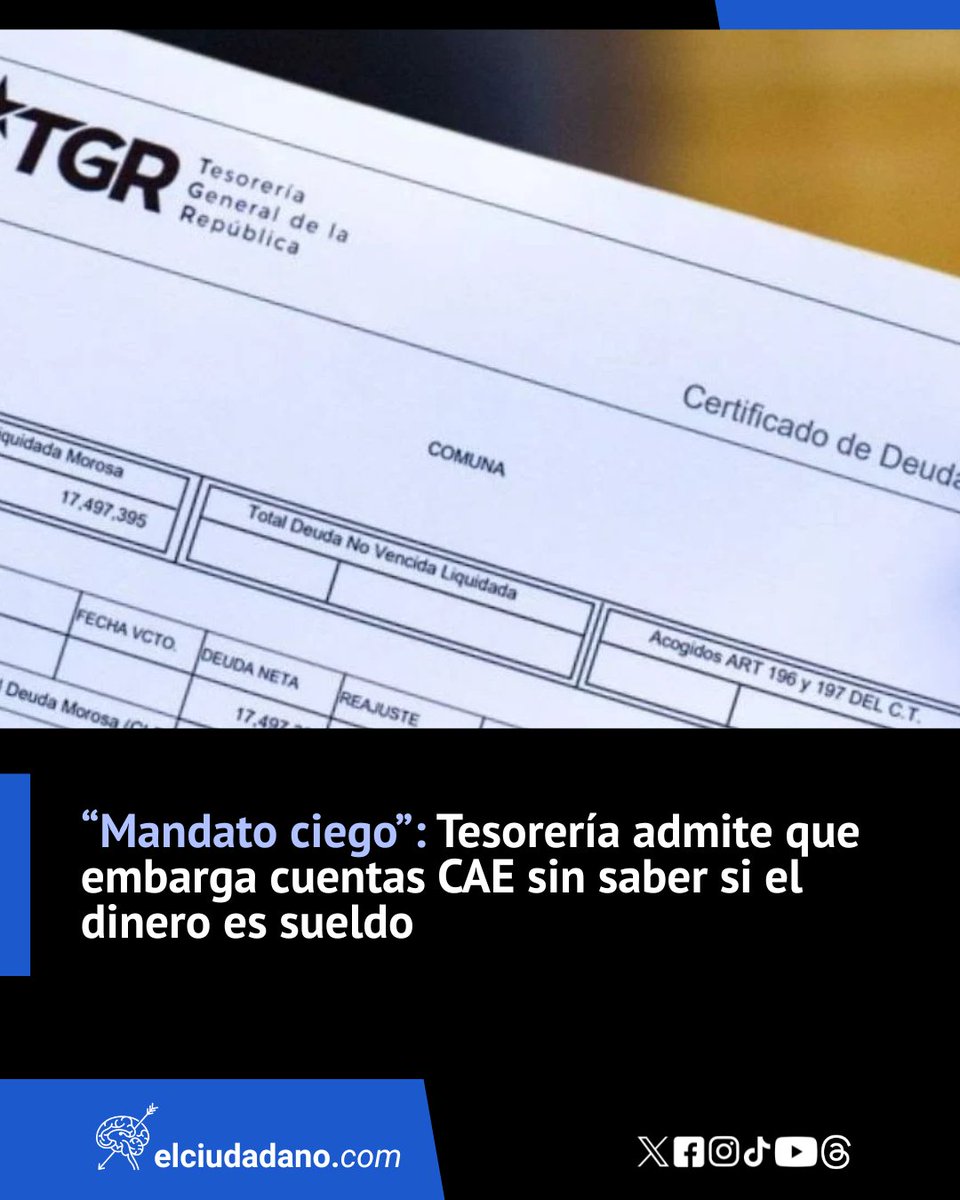 El_Ciudadano's tweet photo. Ante la comisión de Hacienda, el tesorero general de la República, Hernán Nobizelli, admitió que el organismo no cuenta con la capacidad para determinar si los recursos existentes en una cuenta bancaria corresponden a remuneraciones antes de llevar a cabo el embargo

¿Y tú, qué opinas? ¡Te leemos en los comentarios!

Lee la nota completa en el link 🔗https://t.co/mGPnhl0fV9