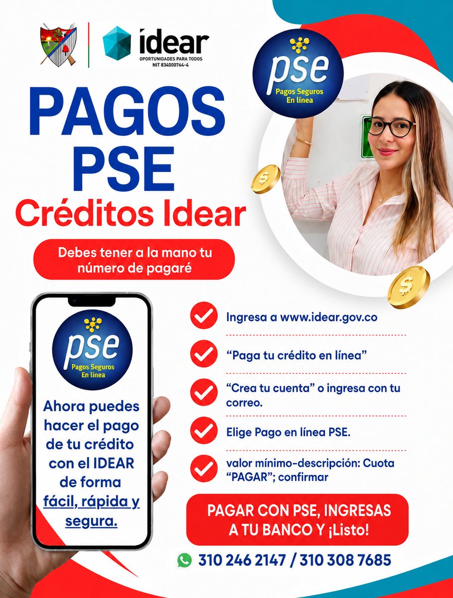 Idear_Arauca's tweet photo. 𝐀𝐡𝐨𝐫𝐚 p𝐮𝐞𝐝𝐞𝐬 p𝐚𝐠𝐚𝐫 𝐭𝐮𝐬 o𝐛𝐥𝐢𝐠𝐚𝐜𝐢𝐨𝐧𝐞𝐬 f𝐢𝐧𝐚𝐧𝐜𝐢𝐞𝐫𝐚𝐬 𝐩𝐨𝐫 𝐏𝐒𝐄! El #IDEAR ha implementado el sistema de pagos seguros en línea #PSE. Con tu número de #pagaré, podrás gestionar tus pagos fácilmente y serán aplicados al sistema inmediatamente. https://t.co/0w9GvTm0HV