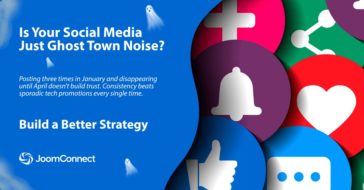 JoomConnect's tweet photo. When did you last post on social media? 

If you can't remember, your prospects can't either. Here's what to fix first. https://t.co/4oqWm0u1BH https://t.co/BFp1dhLJDf