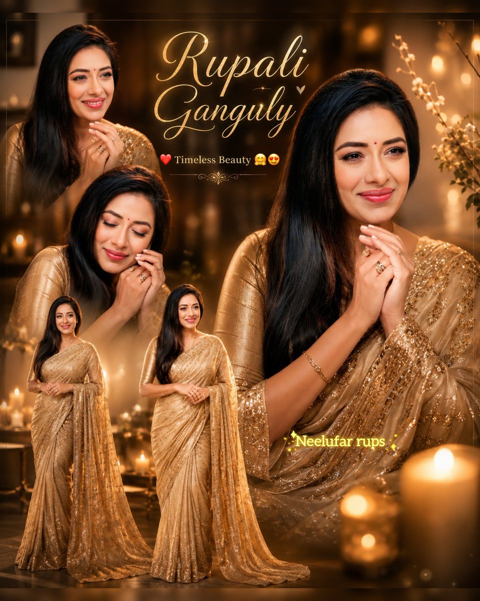 Neelufar_Rups's tweet photo. Draped in gold, shining bright. ✨ Golden weaves and royal dreams. 👑✨.
 Elegance wrapped in six yards of gold.Six yards of pure grace and shimmering gold.💫🪄
 Feeling like royalty in this golden drape.👑
@TheRupali @AshwinKVerma #RupaliGanguly #Anupamaa #Ashwinkverma #Ashrup https://t.co/tyx1SmTqtA