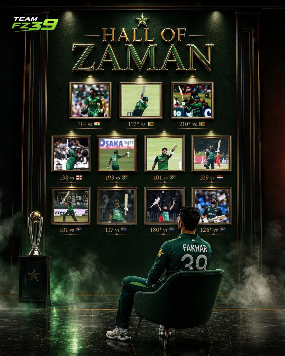 Team_FZ39's tweet photo. 𝑻𝒉𝒆 𝑯𝒂𝒍𝒍 𝒐𝒇 𝒁𝒂𝒎𝒂𝒏 𝒊𝒔 𝒐𝒑𝒆𝒏. 🏛️🔥

11 unforgettable ODI centuries. We are filling up the gallery with Fakhar's historic knocks. 🪄

Comment below with your absolute favorite century that deserves the center frame! 👇⏬

#FakharZaman #FZ39Supermacy https://t.co/zclAKtqcDB
