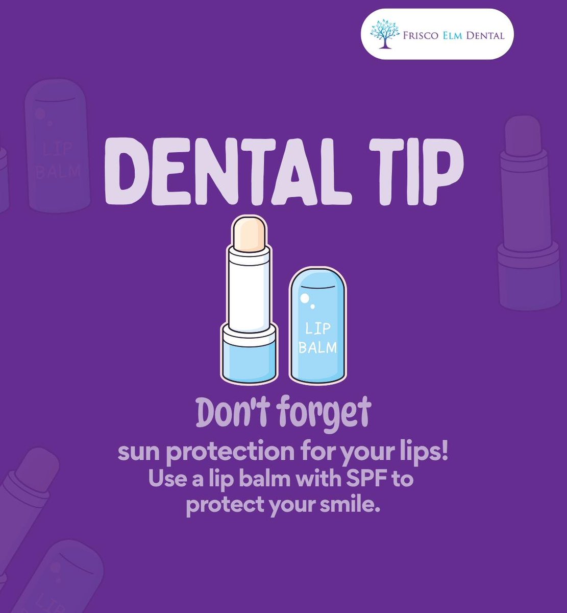 DrVidyaSuri's tweet photo. The skin on your lips is thinner than the skin on the rest of your face. Protect your lips by wearing a lip balm with at least 30 SPF.
.
.
.
https://t.co/KyJvZv3Knq
(214) 705-7100
.
.
.
#lipbalm #lipcare #sunprotection #littleelm #TX #friscoelmdental https://t.co/xCtiT6ZW8I