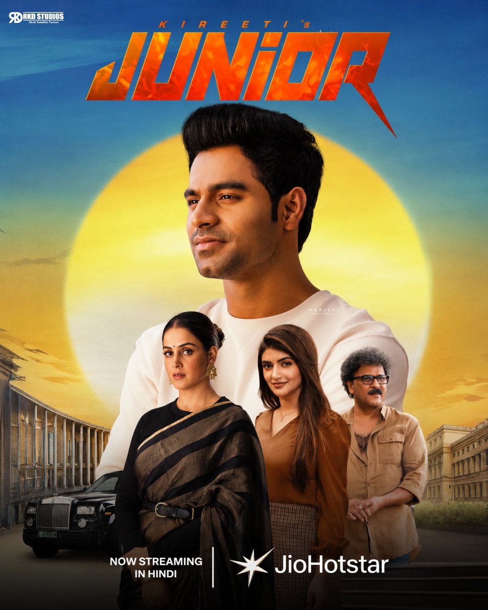 filmydoseonline's tweet photo. #Junior (2025) is now streaming in #Hindi exclusively on #JioHotstar! 🎬🔥

Starring: #Kireeti #Sreeleela #GeneliaDeshmukh

The Hindi voice for Kireeti has been dubbed by #ShanoorMirza, while the Hindi version of the film has been dubbed by #RKDStudios https://t.co/I4UlXtCphr