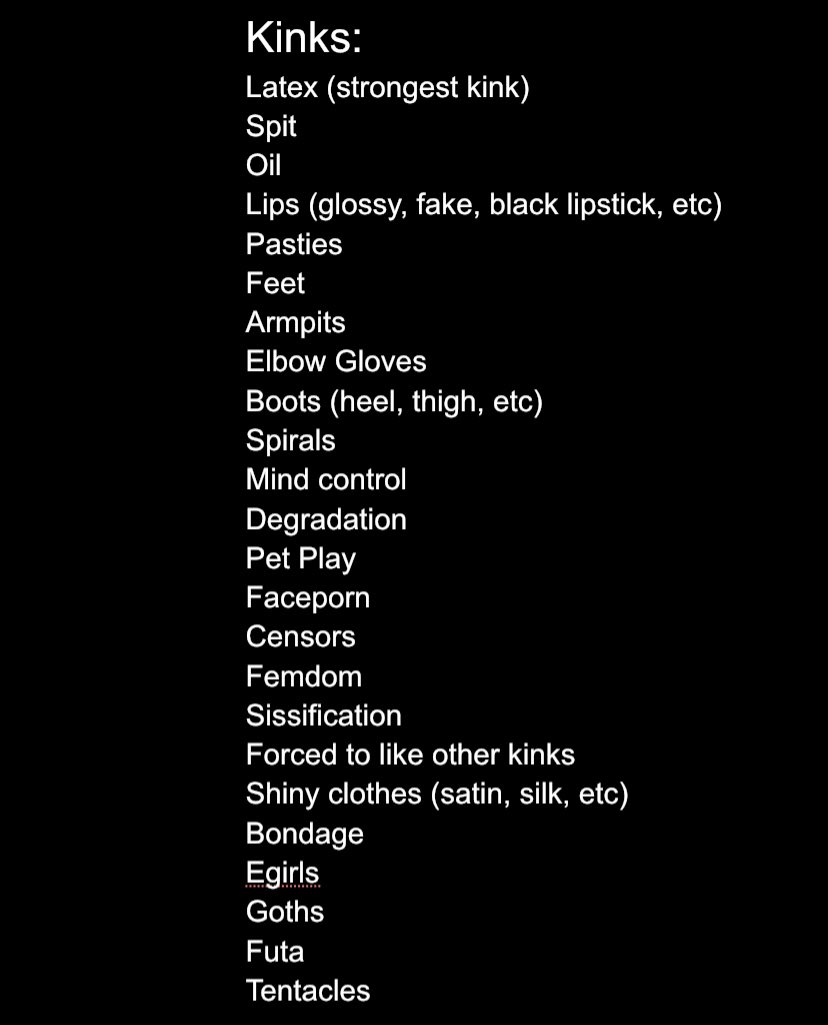 YidhariAddict54's tweet photo. Made an updated weakness list, might end up adding to it in the replies if ppl make me like more kinks and girls~

#wankbattle #wankchat https://t.co/nmwmZPEHfl