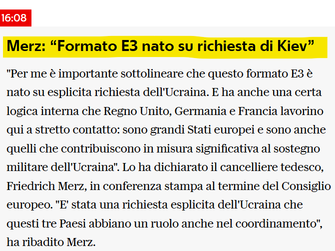 7m70's tweet photo. #Ucraina

Il famoso spirito comunitario che si manifesta nel...formato E3.
3 paesi di cui 1 non è neanche membro dell'Unione Europea.
Un formato che un solo obiettivo: continuare la guerra.
E la diplomazia? 
Si fotta. https://t.co/9de1C13MNZ