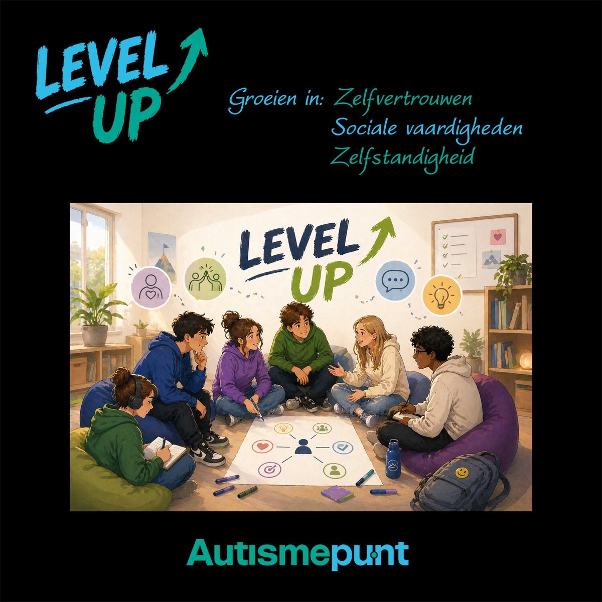 autismepunt's tweet photo. In de Level Up training werk je samen met anderen aan wie jij bent, wat je kunt en waar je naartoe wilt. Voor jongeren met autisme (12–17,5 jaar)
Meer info: https://t.co/3Pw1DhsT1g
Let op! Aanmelden kan tot 10 juli 2026 via het blauwe aanmeld-veld op https://t.co/iYzwbrKwij https://t.co/5FqtSa2Mza