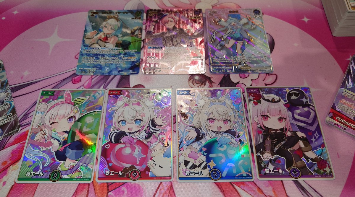 angel_mint1102's tweet photo. ３箱(白テーブル)の結果とカートン１(ピンクプレマ)の結果……

３月に続き惨敗に終わりました(泣)
去年までが運が良かったのかOURを引けずかなり萎えの結果です。

フワモコのOUR金欠だが買うしかないか😞

#ホロカ https://t.co/pMRKo95ytl