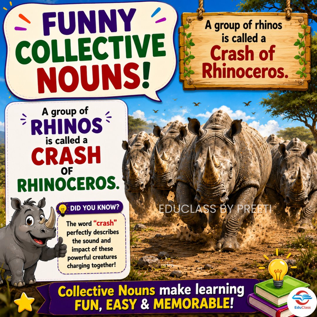 preetip85125464's tweet photo. ✨ Discover the Most Fascinating Collective Nouns in English! 🦉🐼🦈🐒
Did you know that English has some delightfully witty names for animal groups?
#EduClass #EnglishLanguage #LanguageLearning #InstaEducation #LearnWithFun https://t.co/U8EYyAXDyY