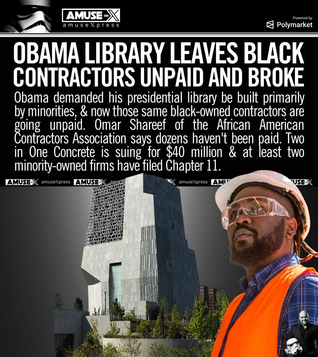 NagcPhillips's tweet photo. @TheDemocrats Maybe have him pay his contractors. Or how about giving the stolen land back? Or better yet help all the Black residents that have been taxed out of their homes because of this eye sore? A trash can building for a trash president. https://t.co/2T75rYCz8G