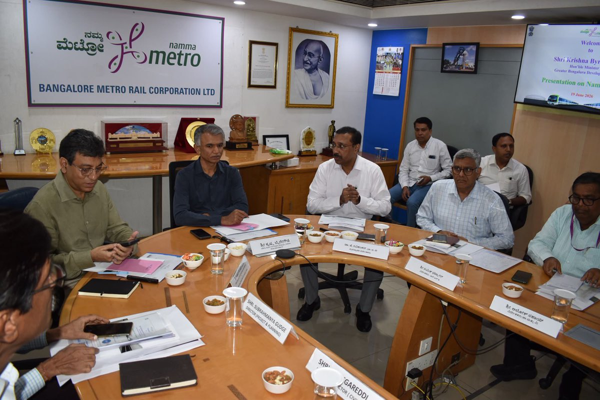 krishnabgowda's tweet photo. Conducted a review meeting with #BMRCL officials to assess the progress of ongoing #NammaMetro projects and discuss current timelines.

Target Deadlines for Namma Metro Projects:

* August 2026: Pink Line – Kalena Agrahara to Tavarekere
* March 2027: Pink Line extension up to Nagawara
* October 2026: Trial runs expected to commence between KR Puram and Marathahalli, extending up to HSR Layout
* June 2027: Metro connectivity from Hebbal to Airport
* December 2027: Metro connectivity from KR Puram to Hebbal

The officers are directed to closely monitor progress and ensure timely completion of all project milestones.