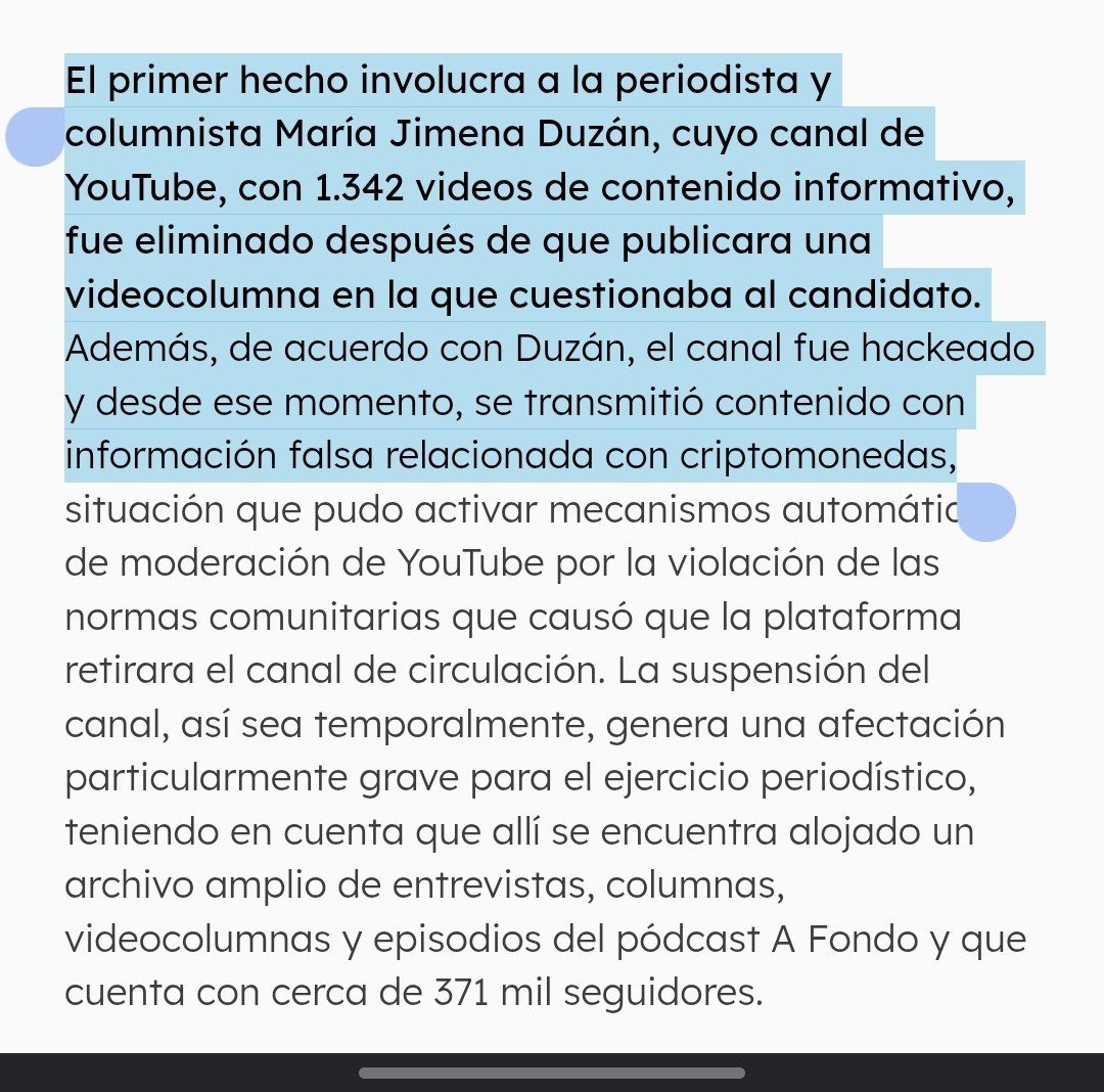 AlejoPalencia's tweet photo. No es un hecho aislado, lo mismo le hicieron a @MJDuzan cuando criticó a Delaspriella, le borraron su canal. Esa campaña paramilitar es todo lo contrario a la libertad. https://t.co/Oh910DmXfk