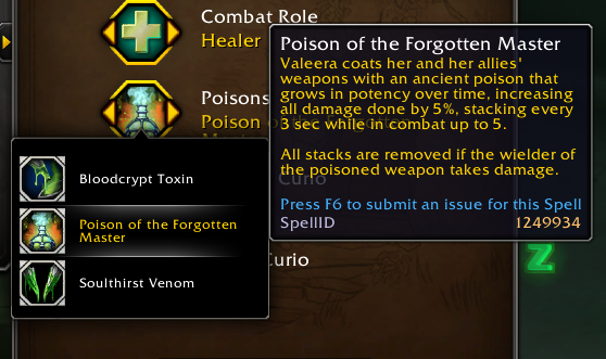 MrGMYT's tweet photo. In Patch 12.1, Valeera will have a new max level of 80 and will have a selection of poisons you can choose for her to use https://t.co/p8r9OJZW3O