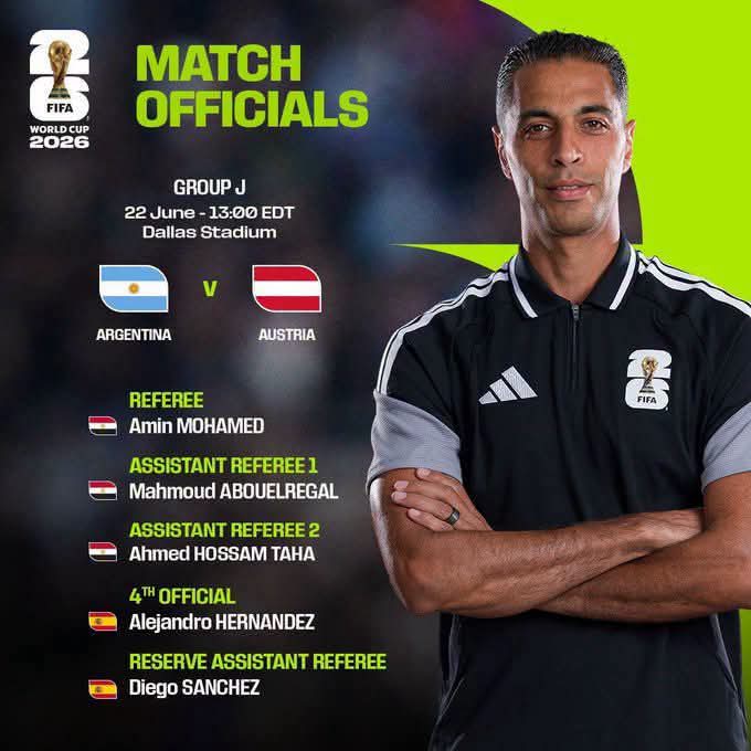 AliMazed5's tweet photo. حكمنا الدولى أمين عمر يحكم مباراه أخرى فى كأس العالم وهى الأرجنتين والنمسا 
بالتوفيق لى حكمنا ❤️🇪🇬 المصريين مبدعين في كأس العالم ومن تقدم لتقدم أن شاء الله 🇪🇬🇱🇧 https://t.co/ooSpMoRfFc