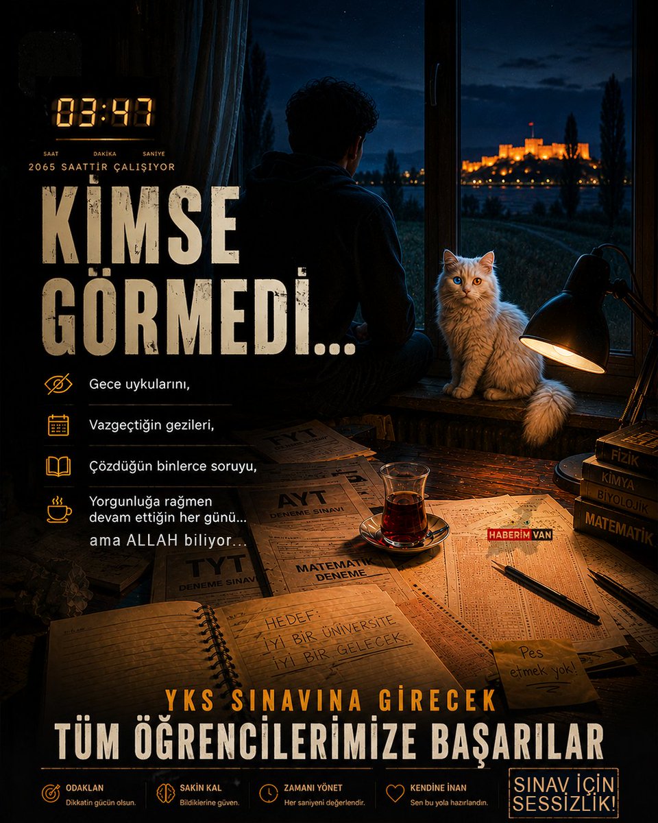 HaberimVan's tweet photo. Saatlerce verilen emeğin karşılığı için son adım.

YKS sınavına girecek tüm öğrencilerimize gönülden başarılar diliyoruz. 

Unutmayın; bu sınav sadece bir sonuç değil, yıllardır verdiğiniz emeğin bir parçasıdır. https://t.co/yzc20xPHjp